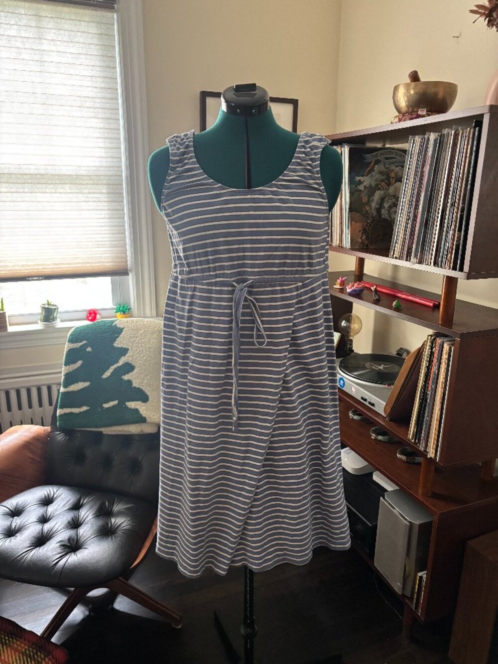Baby Be Mine Blue Striped Maternity Nursing Dress Size Medium